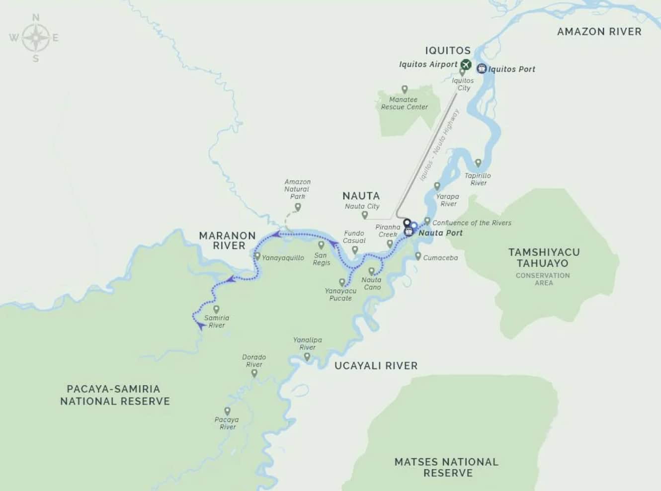 La Perla cruise route in the Peruvian Amazon river